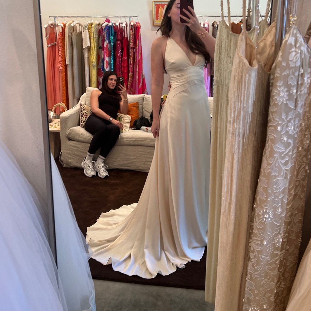 Dolce & Gabbana Ivory Silk V Neck Sleeveless Panel Gown